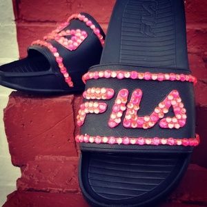 Custom blinged fila slides